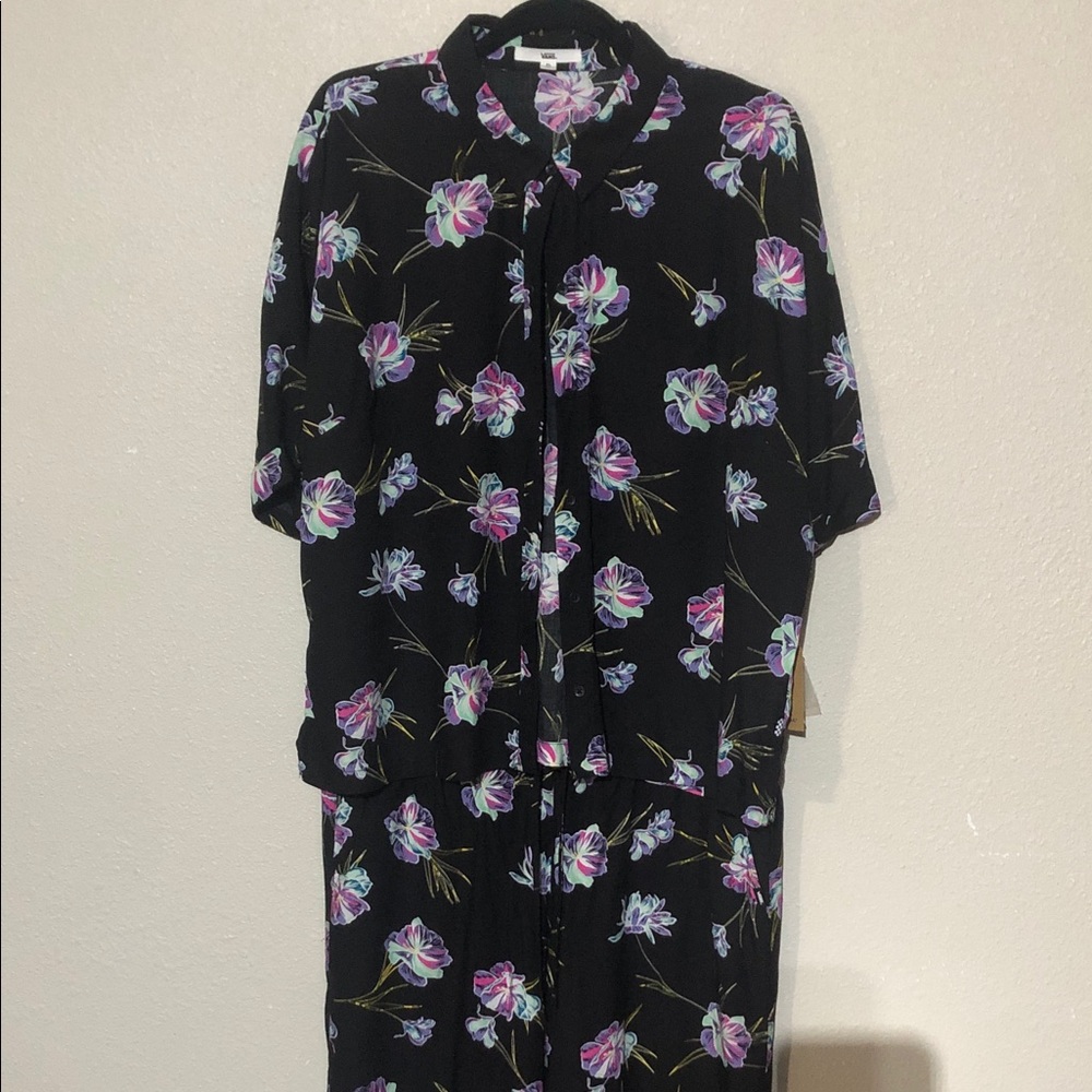 Vans Black Floral Ankle 2 piece shirt and pant set with Purple & Green Flowers